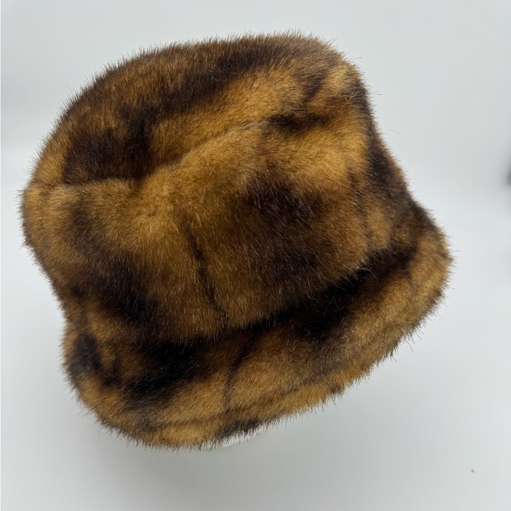 Betmar New York Faux Fur Hat Brown satin lining winter bucket style apres ski